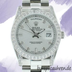 Rolex Day-date 36mm Herren m118389-0008 Armband Silbernes Zifferblatt