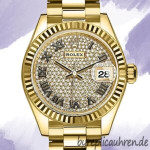 Rolex Datejust Damen 28mm m279178-0031 Goldton Zifferblatt mit Diamantpavé
