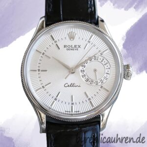 Rolex Cellini m50519-0006 39mm Herren Silberton Lederriemen