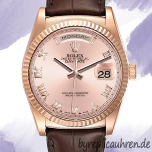 Rolex Day-Date Herren 118135 36mm Roségoldenes Zifferblatt Lederriemen