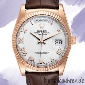Rolex Day-Date 118135 Herren 36mm Lederriemen Weißes Zifferblatt