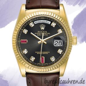 Rolex Day-Date 118138 36mm Herren Lederriemen Schwarzes Zifferblatt