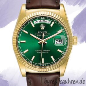 Rolex Day-Date m118138-0030 36mm Herren Grünes Zifferblatt Lederriemen