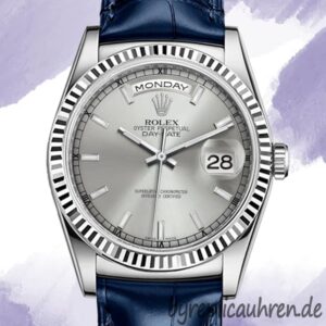 Rolex Day-Date Herren m118139-0097 36mm Lederriemen Silbernes Zifferblatt