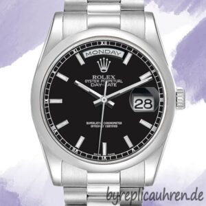 Rolex Day-Date Herren 36mm 118206 Stainless Steel Schwarzes Zifferblatt