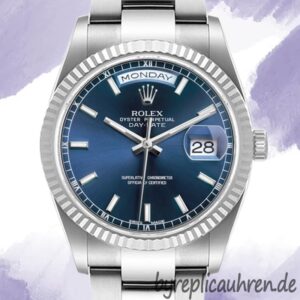 Rolex Day-Date 36mm Herren 118239 Blaues Zifferblatt Silberton