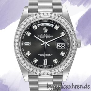Rolex Day-Date Herren 36mm 118346 Silberton Schwarzes Zifferblatt