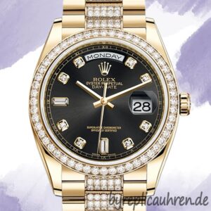 Rolex Day-Date Herren m118348-0014 36mm Schwarzes Zifferblatt