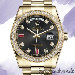 Rolex Day-Date 36mm Herren m118348-0209 Automatisch Schwarzes Zifferblatt