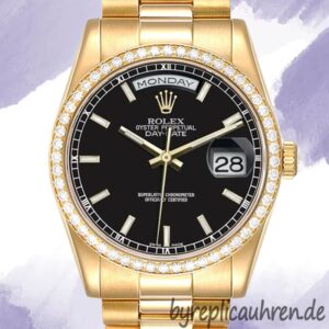 Rolex Day-Date m118348-0208 36mm Herren Schwarzes Zifferblatt Oyster-Armband/Präsidenten-Armband