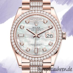 Rolex Day-Date m128345rbr-0030 36mm Herren Präsidentenarmband Zifferblatt aus Perlmutt