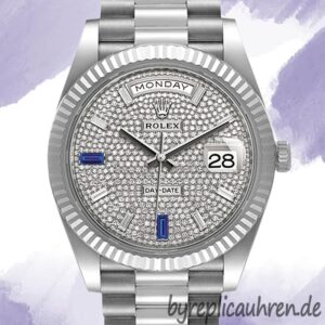 Rolex Day-Date 40mm Herren m228236-0009 Zifferblatt mit Diamantpavé Silberton