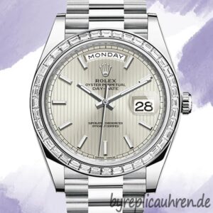 Rolex Day-Date 40mm m228396tbr-0022 Herren Silberfarbenes Streifenzifferblatt Automatisch