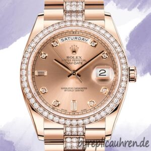 Rolex Day-Date Herren 128345 36mm Roségoldenes Zifferblatt Automatisch