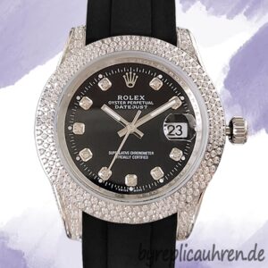 Rolex Datejust Herren 16234 40mm Gummiband Schwarzes Zifferblatt