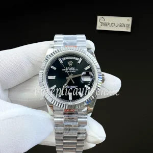 Replica Automatik Day-Date Uhr 40mm – Schwarzes Zifferblatt, Edelstahlarmband, Saphirglas, 100 m Wasserdicht
