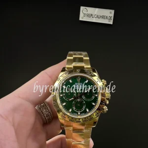 Replica Chronograph im Stil der Rolex Daytona 116508 – Grünes Zifferblatt, 40 mm, Goldbeschichteter 904L Edelstahl, Automatik