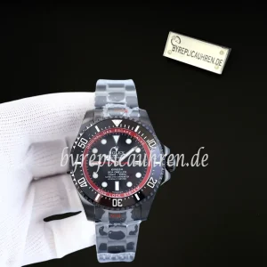 Replica Taucheruhr im Deepsea-Design 44 mm – Schwarzes PVD-Gehäuse mit rotem Akzent