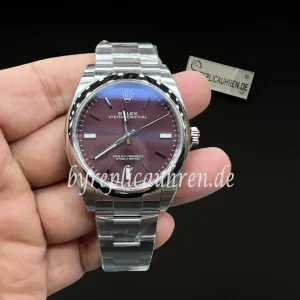 Replica Oyster Perpetual Date 39mm Automatik Uhr mit Grape Red Zifferblatt