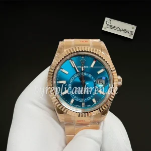Sky-Dweller Stil 336935 Replica Uhr – Dual Time & Jahreskalender, 40mm vergoldeter Edelstahl, blaugrünes Zifferblatt