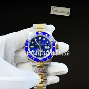 Replica Submariner Style 41 mm – Blaue Keramiklünette, Automatik, Bicolor Edelstahlarmband