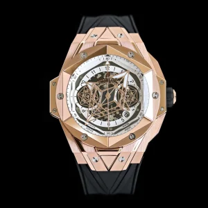 Hublot Big Bang 45mm Skelettuhren Gold Automatik Kautschukarmband 1:1 Clone Watch