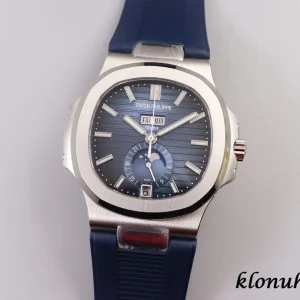 Patek Philippe Nautilus 40mm Blaue Zifferblatt Automatik Kautschukarmband 1:1 Clone Watch