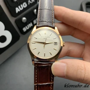 Patek Philippe Calatrava 38mm Elfenbeinweiß Automatik Lederarmband 1:1 Clone Watch