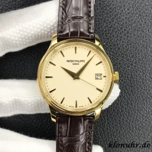 Patek Philippe Calatrava 39mm Cream Dial Automatic Leather 1:1 Clone Watch
