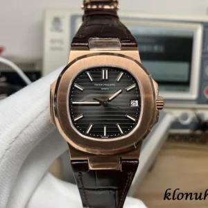Patek Philippe Nautilus 40mm Schwarz Automatik Lederarmband 1:1 Clone Watch