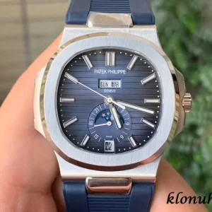 Patek Philippe Nautilus 40mm Blaue Zifferblatt Automatik Kautschukarmband 1:1 Clone Watch