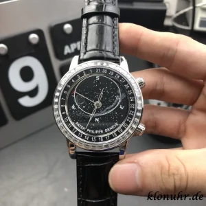Patek Philippe Sky Moon 43mm Black Dial Automatic Leather 1:1 Clone Watch