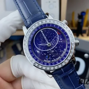 Patek Philippe Sky Moon Tourbillon 40mm Blaue Zifferblatt Automatik Lederarmband 1:1 Clone Watch