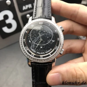 Patek Philippe Grand Complications 44mm Schwarzes Zifferblatt Automatik Lederarmband 1:1 Clone Watch