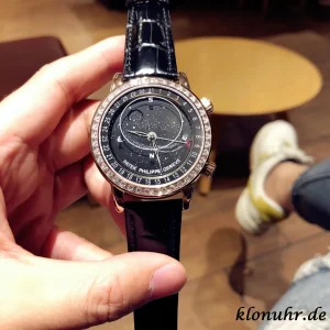 Patek Philippe Sky Moon 43mm Black Dial Automatic Leather 1:1 Clone Watch