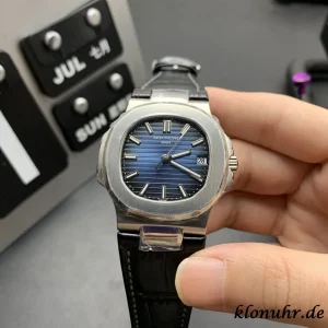 Patek Philippe Nautilus 40mm Blaue Zifferblatt Automatik Lederarmband 1:1 Clone Watch