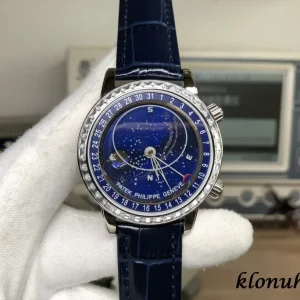 Patek Philippe Sky Moon Tourbillon 40mm Blaue Zifferblatt Automatik Lederarmband 1:1 Clone Watch