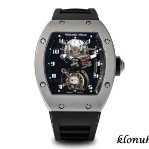 Richard Mille RM001 45mm Schwarzes Zifferblatt Schweizer Automatikwerk Kautschukarmband 1:1 Clone Watch