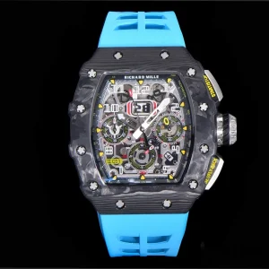 Richard Mille RM011-03 CA 45mm Blaues Zifferblatt Automatik Kautschukarmband 1:1 Clone Watch