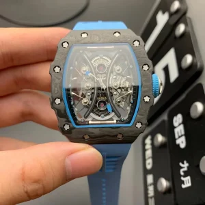 Richard Mille RM 011 45mm Skelettblau Schweizer Automatikwerk Kautschukarmband 1:1 Clone Watch