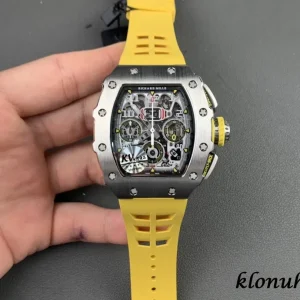 Richard Mille RM011 45mm Gelb Zifferblatt Automatik Kautschukarmband 1:1 Clone Watch