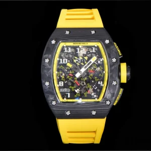 Richard Mille RM011 45mm Gelbes Zifferblatt Automatik Kautschukarmband 1:1 Clone Watch