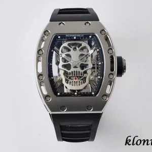 Richard Mille RM052 Skull 42mm Blaue Zifferblatt Schweizer Automatikwerk Kautschukarmband 1:1 Clone Watch