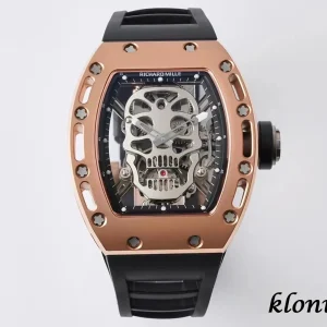 Richard Mille RM 052 Skull 45mm Blaue Zifferblatt Automatik Kautschukarmband 1:1 Clone Watch