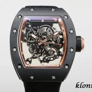 Richard Mille RM 055 49mm Schwarz Skelett Schweizer Automatikwerk Kautschukarmband 1:1 Clone Watch
