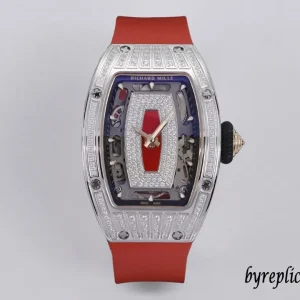 Richard Mille RM07-1 Red Lips Black Lips 45.66mm Red Zifferblatt Swiss Automatic Kautschukarmband 1:1 Clone Watch
