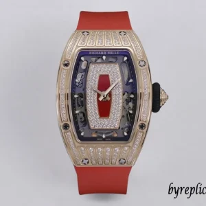 Richard Mille RM07-1 45mm Rotgold Diamanten Automatik Kautschukarmband 1:1 Clone Watch