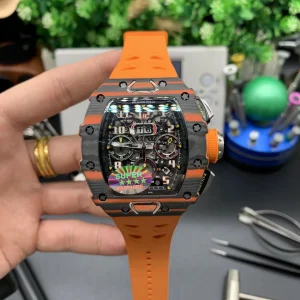 Richard Mille RM11-03 45mm Orange Zifferblatt Automatik Kautschukarmband 1:1 Clone Watch
