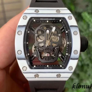 Richard Mille RM52-01 49mm Schwarz Skelett Automatik Kautschukarmband 1:1 Clone Watch
