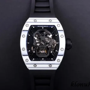 Richard Mille RM52-01 49mm Schwarz Skelett Automatik Kautschukarmband 1:1 Clone Watch
